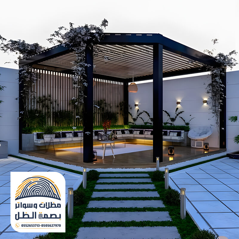 برجولات حديثة وفاخرة بزينة وعشب اخضر